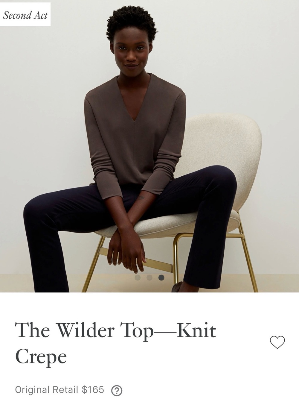 NWT- MM Lafleur The Wilder Top Knit Crepe V-Neck Shirt- Mushroom